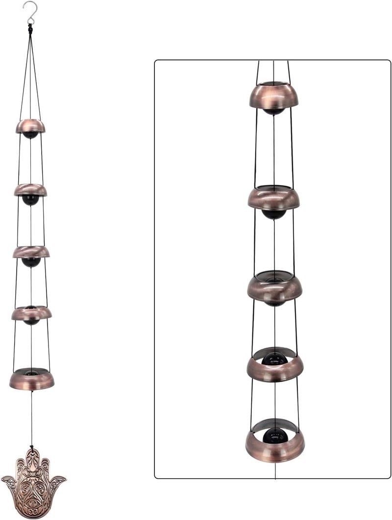 ASTARIN Copper Hand of God Temple Wind Chime – 5-Bell Red Copper Feng Shui Chime with Sacred Hand of God Medallion for Porch, Patio, Garden Décor & Memorial Keepsake - Image 1
